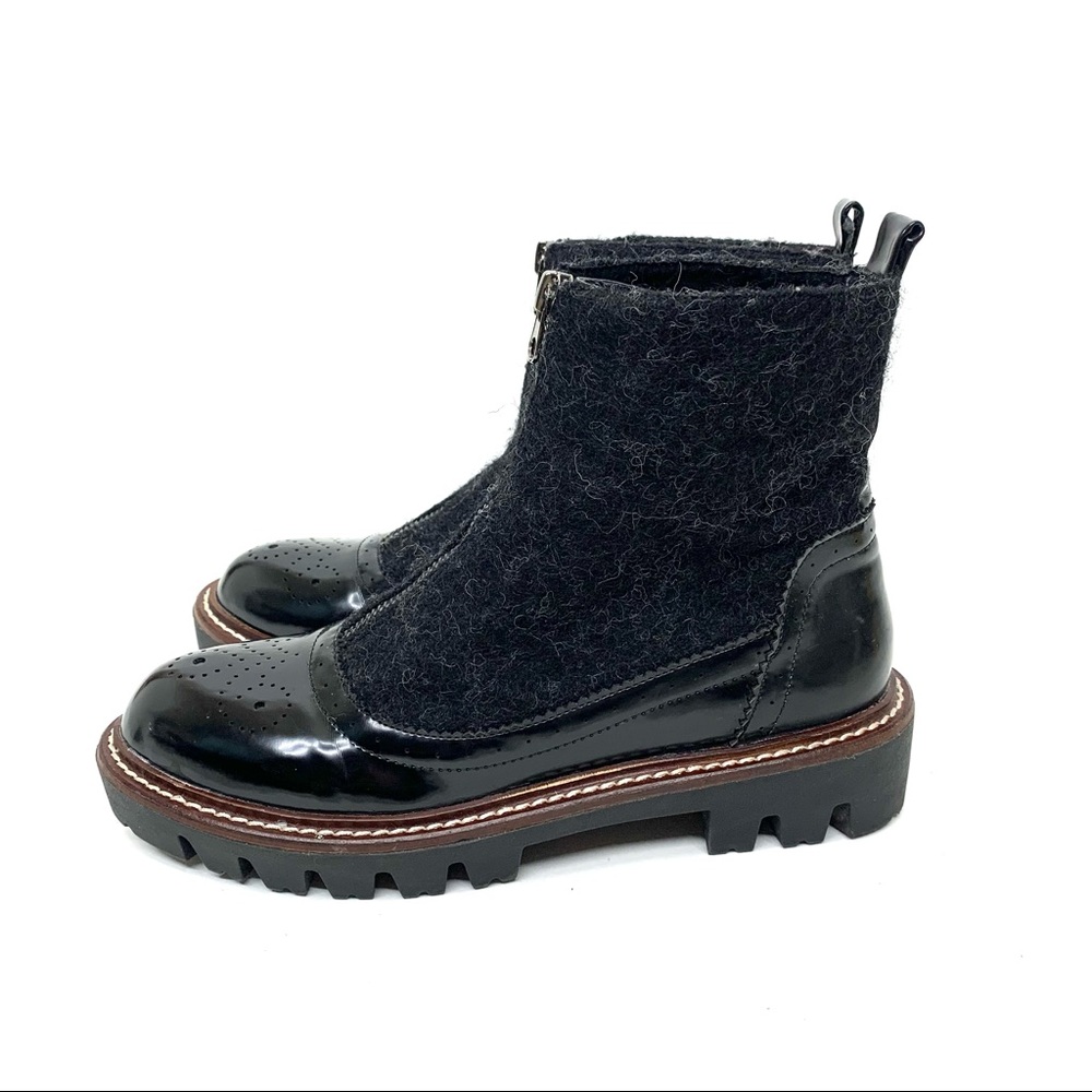SixtySeven Madison Boots Black & Gray Lug Sole Felted Perforated Toe Zip Up Back